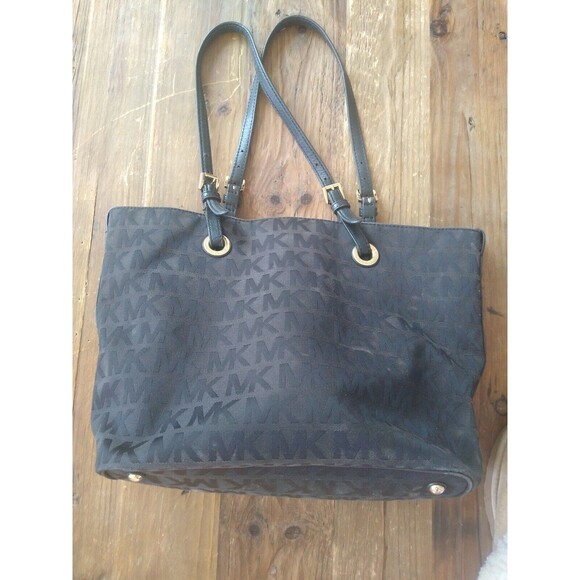 Michael Kors Black LogoDesigner Tote Leather Straps Gold Hardware Slouch… - Picture 1 of 9
